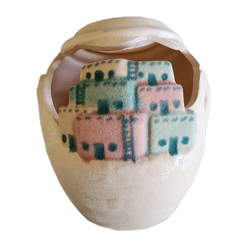 Southwestern Studio Art Pottery Signed Cut Out Vase Luminaria 90s Pueblo Sandart